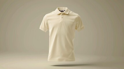 A cream polo T-shirt mockup with soft shadows, positioned straight, capturing the uniform color and simple elegance