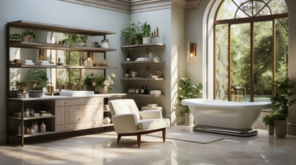 Elegant Room Design for Stylish Home Decor with Luxury Furniture and Architecture, Featuring Wood Floors and Indoor Lighting Concept, generative AI