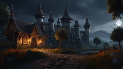 medieval fantasy landscape with dark atmosphere