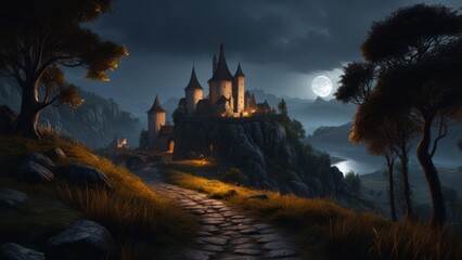 medieval fantasy landscape with dark atmosphere