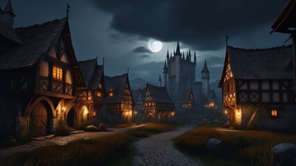 medieval fantasy landscape with dark atmosphere