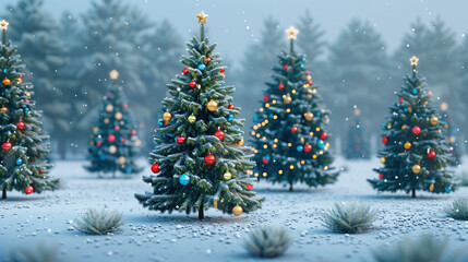 Obraz premium Festive Christmas Trees in Snowy Landscape
