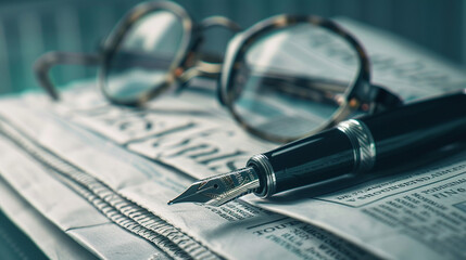 Fountain Pen and Glasses on Financial Newspaper