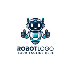 Fototapeta premium cute friendly robot mascot with thumbs up pose. minimalist logo template design. vector