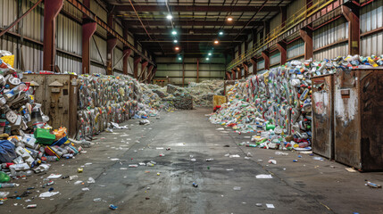 Waste transformation nexus where recyclables are sorted and prepared for their journey toward a sustainable future. Discarded materials find their way into the recycling process