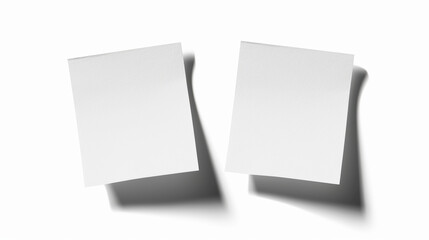 Two aesthetic white sticky note reminders on white background. Sun rays and shadows. Minimalist concept. Generative AI