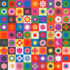 Bright Geometric Seamless Pattern Modern Bauhaus Style Abstract Square Elements Creative decoration clip art bundle Primary Color 