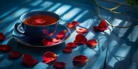 Tea with rose petal and sugar,valentines day celebration 