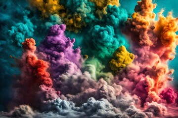 Abstract colored background, the explosion of powder paint and flour combined together in bizarre multi-colored cloud forms