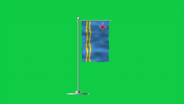 High detailed flag of Aruba. National Aruba flag. South America. 3D Render. Green Background.