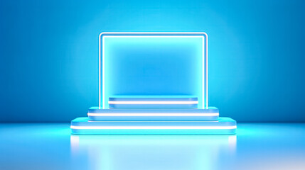 a cylinder podium and circle shape on a holographic neon colored background