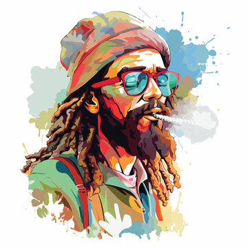 Vape smoke weed colorful hipster rastaman 420 vector