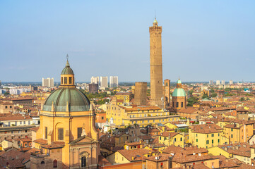 panoramic view of rooftops and buildings in Bologna, Italy