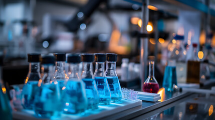 Laboratory Glassware with Colorful Chemicals