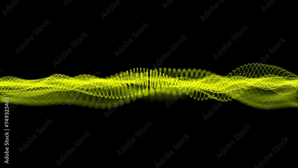 Poster particles wave animation. data wave or water waves slice background. looped. dot terrain cold waves.