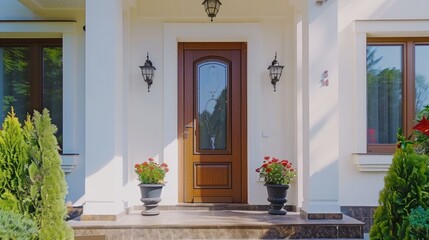 Fototapeta na wymiar Premium entrance door with wood effect. Generative AI