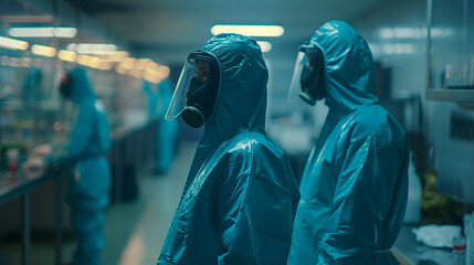 Health Workers in Protective Suits in Medical Facility - obrazy, fototapety, plakaty