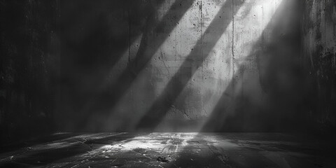  A dark room with a light on the wall - obrazy, fototapety, plakaty