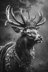 A majestic stag as knight in shining armor, generated with AI