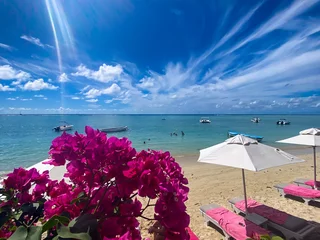 Tableaux ronds sur aluminium Le Morne, Maurice Beautiful landscape of Mauritius island with turquoise lagoon