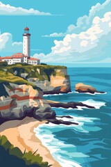 France coast city Biarritz vector flat design illustration, generated with AI