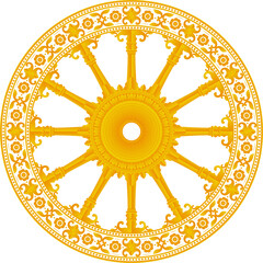 Gold Dharma Wheel, Buddhism Thammajak Isolated Symbol