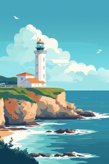 France coast city Biarritz vector flat design illustration, generated with AI - obrazy, fototapety, plakaty