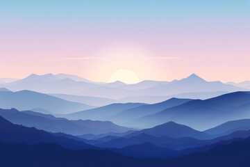 minimal sunrise or sunset in the mountains flat blue and lilac pastel color illustration