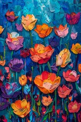 Fototapeta na wymiar Painting of bold brush strokes, multicolored tulip garden, generated with AI
