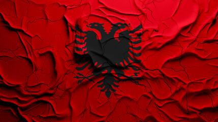 Close-Up of a Wrinkled and Cracked Old Republic of Albania Flag - obrazy, fototapety, plakaty