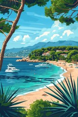 France coast city Saint-Tropez vector flat design illustration, generated with AI