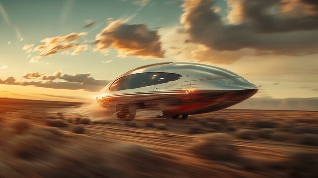 An object engineered for maximum aerodynamics, its speed effect rendered as a visual symphony of blurred landscapes