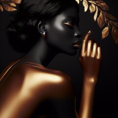 Fashion art portrait of a beautiful woman with golden make-up 