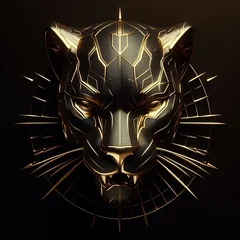 Poster Im Rahmen Fantasy golden panther mask isolated on black background © Denis Agati