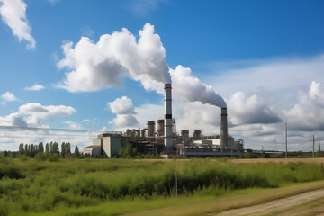 Fototapeta na wymiar Industrial plant for the production with smog emissions. Ecological concept.