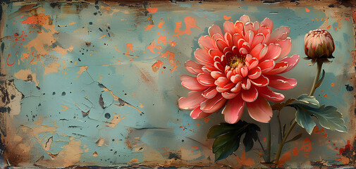 dahlia or chrysantemum flower vintage background