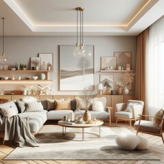 Cozy Modern Living Room with Stylish Decor and Furniture , wall Art , Poster , Interior Design