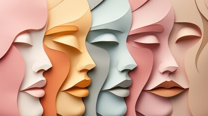 Paper women faces with different colors as symbol of diversity, multi-ethnic and inclusion concept