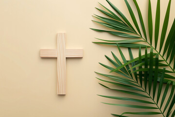 Symbolic Easter Image: Palm Cross and Lush Palm Leaves for Palm Sunday