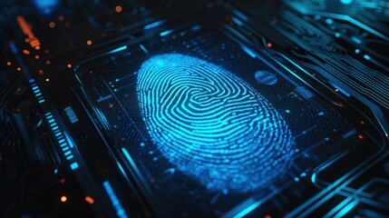 Future security technology. Fingerprint Security Concept. 3D Render of a circuit board.