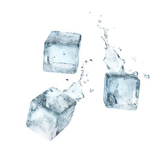 Three falling ice cubes, cut out