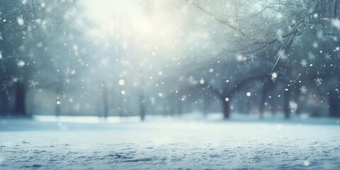 Winter landscape with snowfall and falling snowflakes. Winter background.