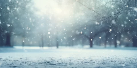 Foto op Canvas Winter landscape with snowfall and falling snowflakes. Winter background. © Gallery BD