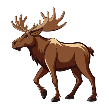 Moose Walking Illustration on White Background