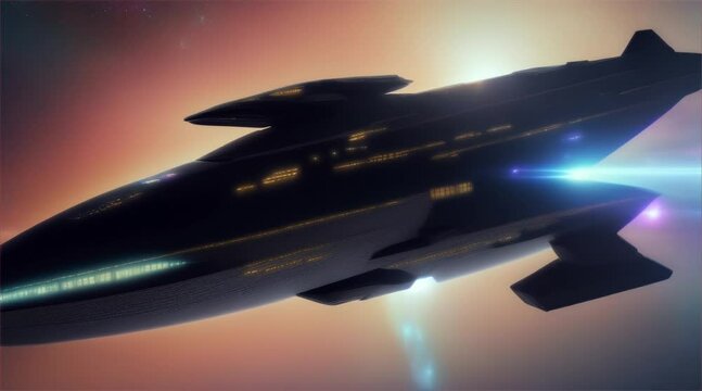 Fantasy soaring rocket is flying outer space through the sky with stunning crash background.