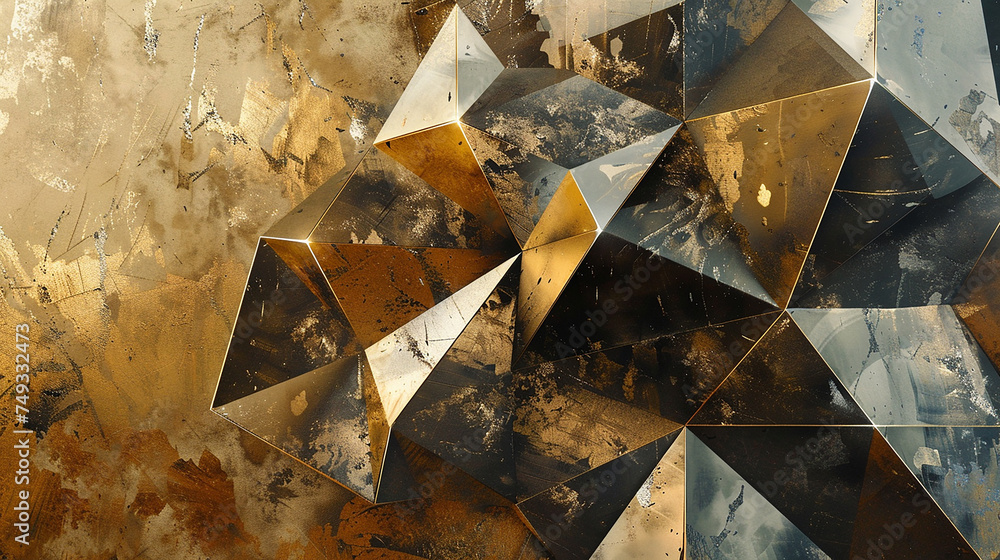 Poster geometrico dourado com preto detalhes triangulares 