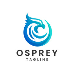 Osprey logo. Abstract Osprey Eagle head Blue gradient logo