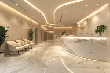 Elegance reception area in a luxury clinic interior room
