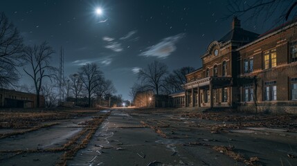 Fototapeta na wymiar Night cityscape under moonlight with dramatic lighting