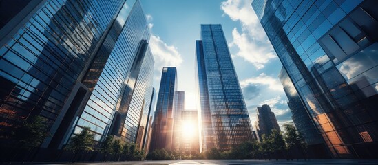 skyscraper view, low angle view, focus from bottom to top